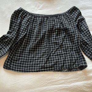 Cute plaid of the shoulder madewell top!